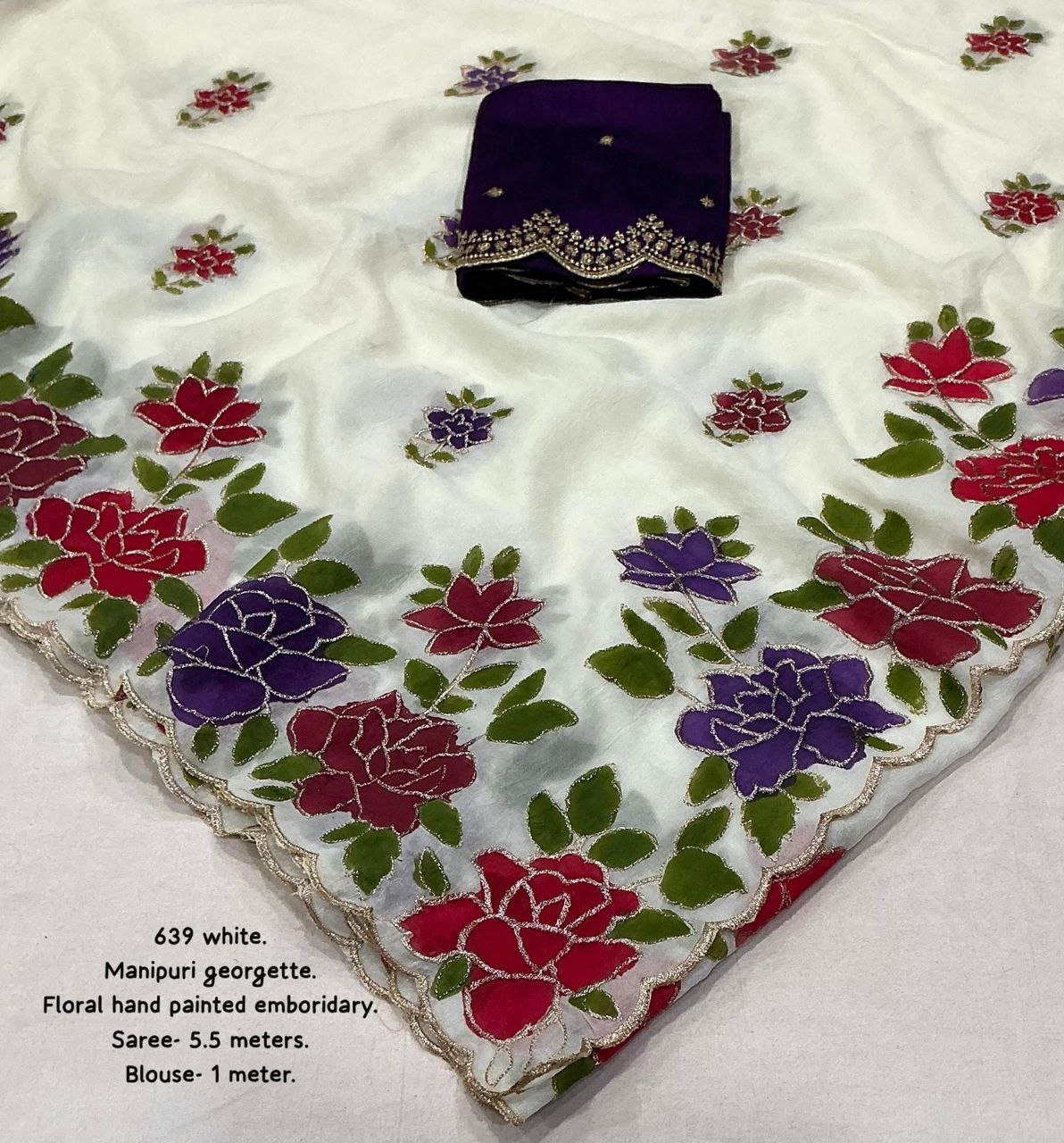 Premium Hand Painted Manipuri Georgette Saree with Silk Blouse