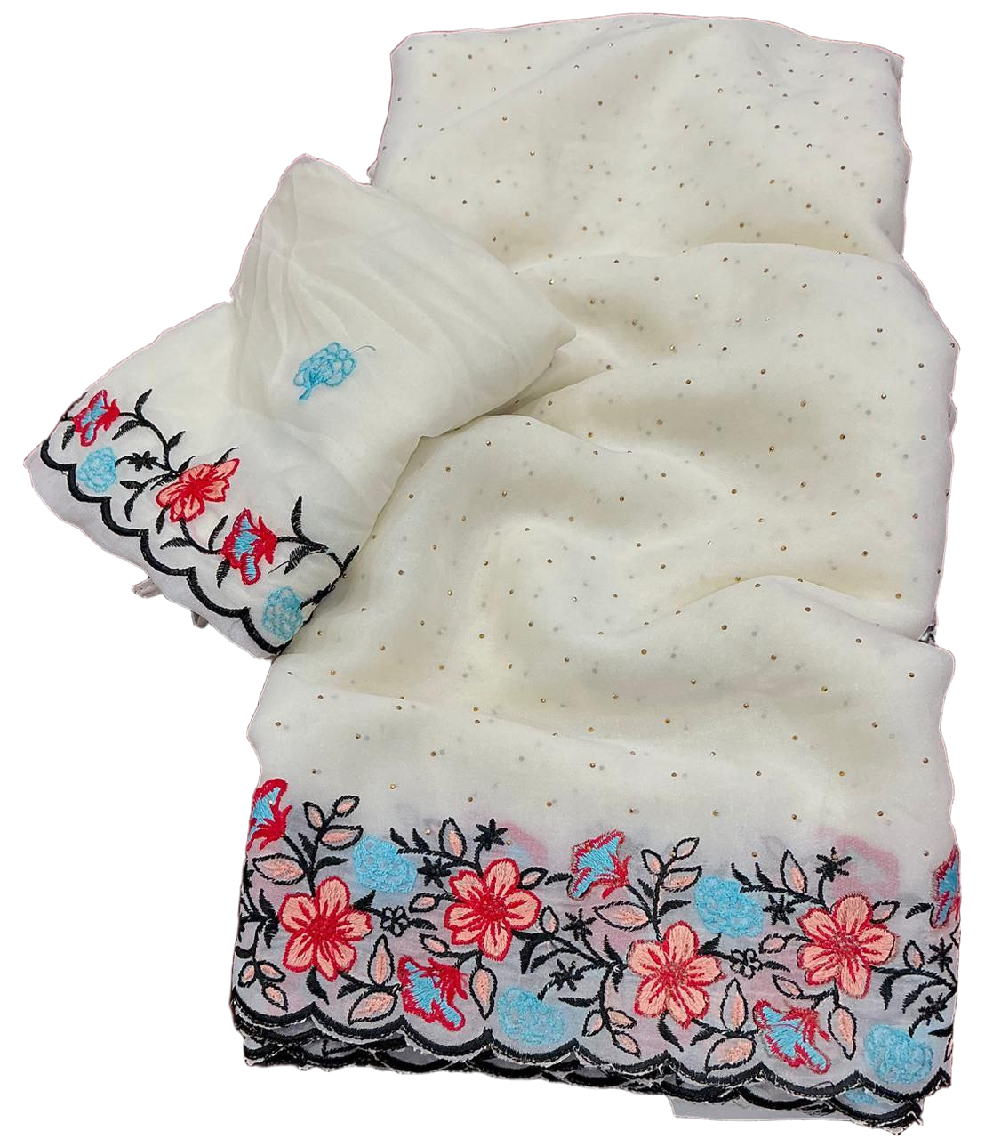 Embroidery & Siroski Work Soft Silky Chiffon Saree with Crape Silk Blouse Piece