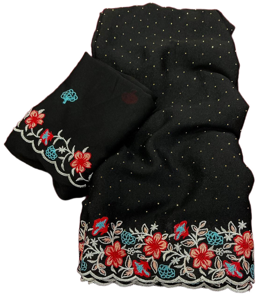 Embroidery & Siroski Work Soft Silky Chiffon Saree with Crape Silk Blouse Piece