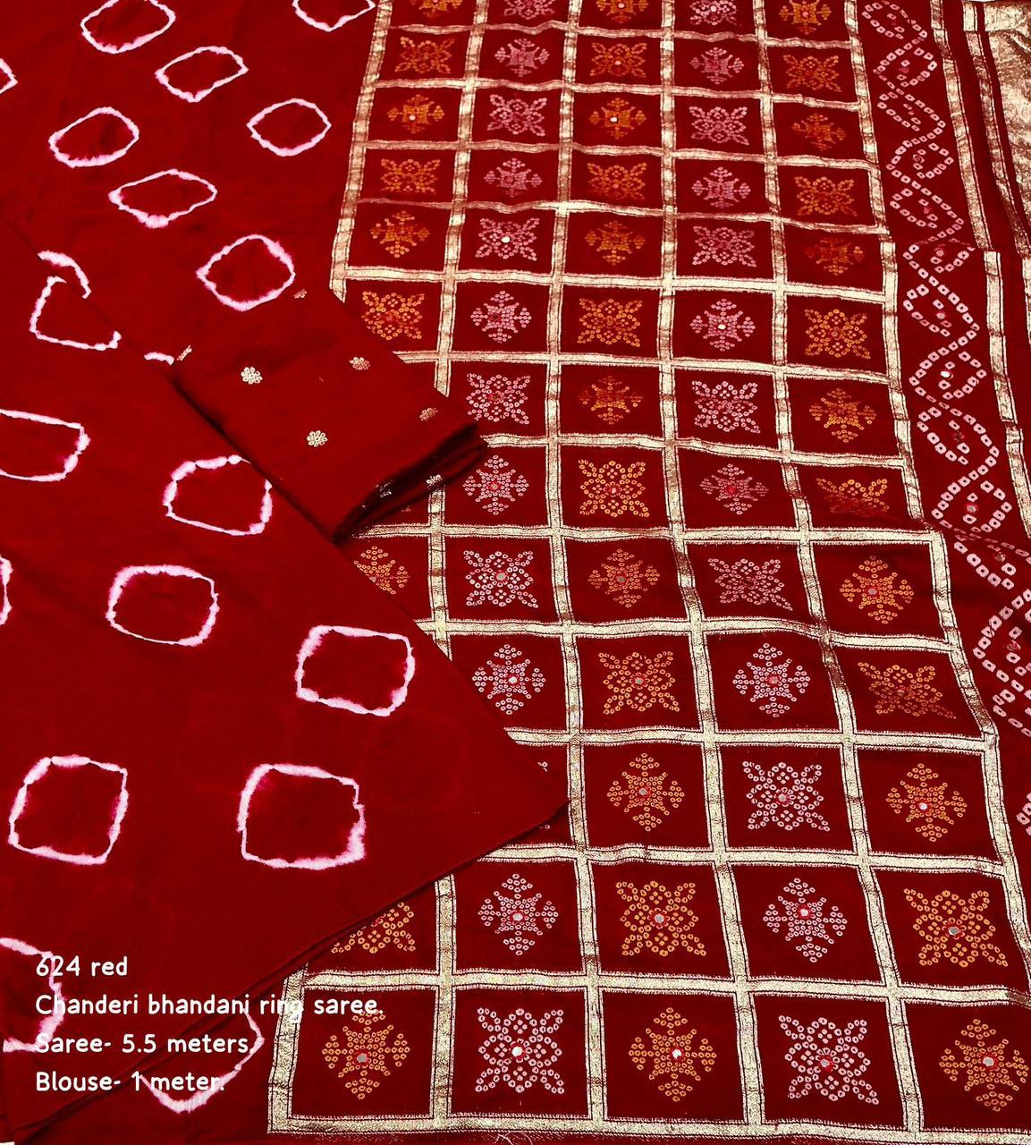 Women's Pure Viscose Cotton Crape Zari Woven Traditional Bandhani Gharchola Saree WIth Blouse