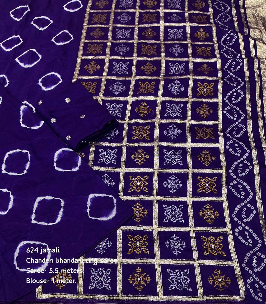 Women's Pure Viscose Cotton Crape Zari Woven Traditional Bandhani Gharchola Saree WIth Blouse