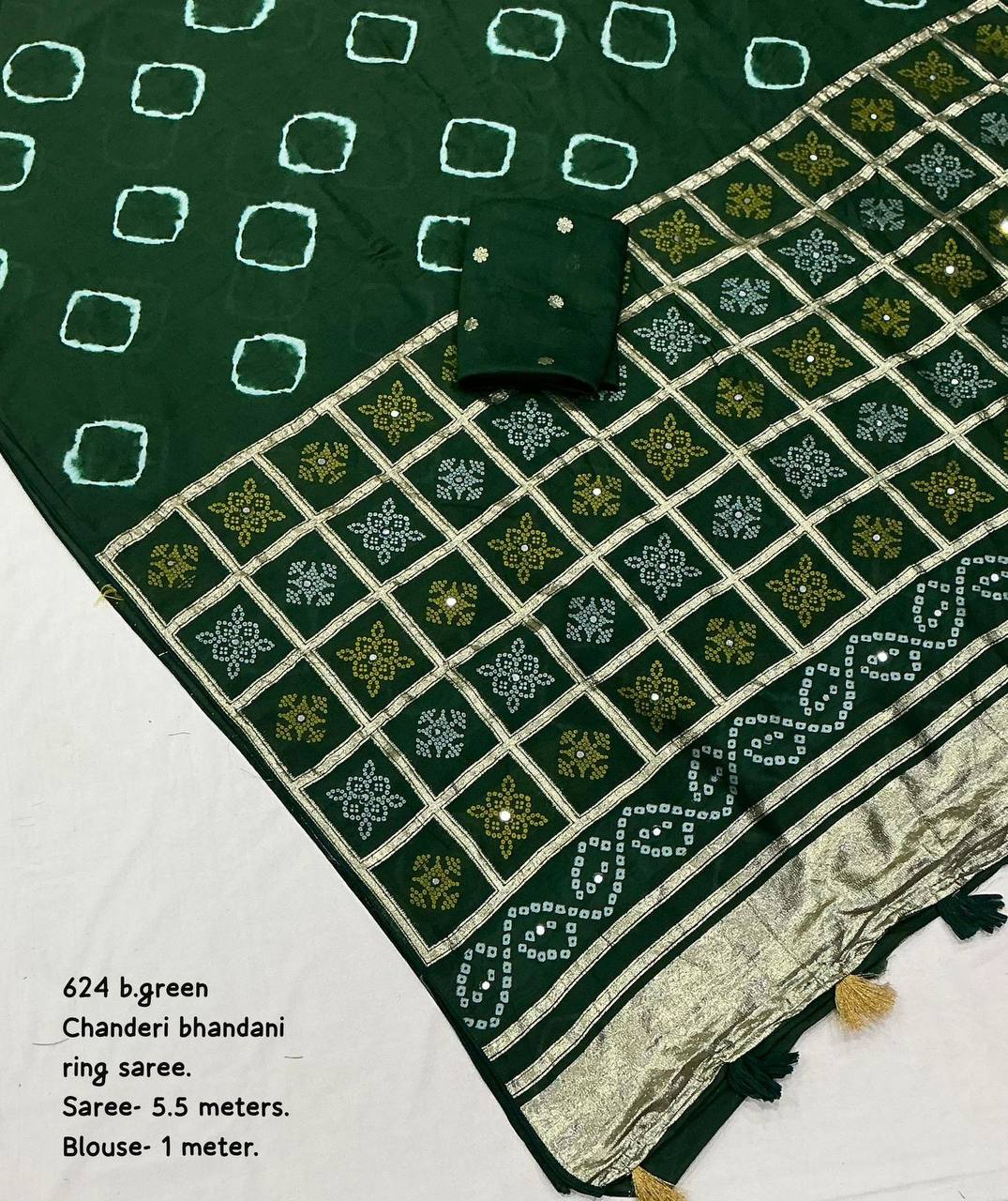 Women's Pure Viscose Cotton Crape Zari Woven Traditional Bandhani Gharchola Saree WIth Blouse