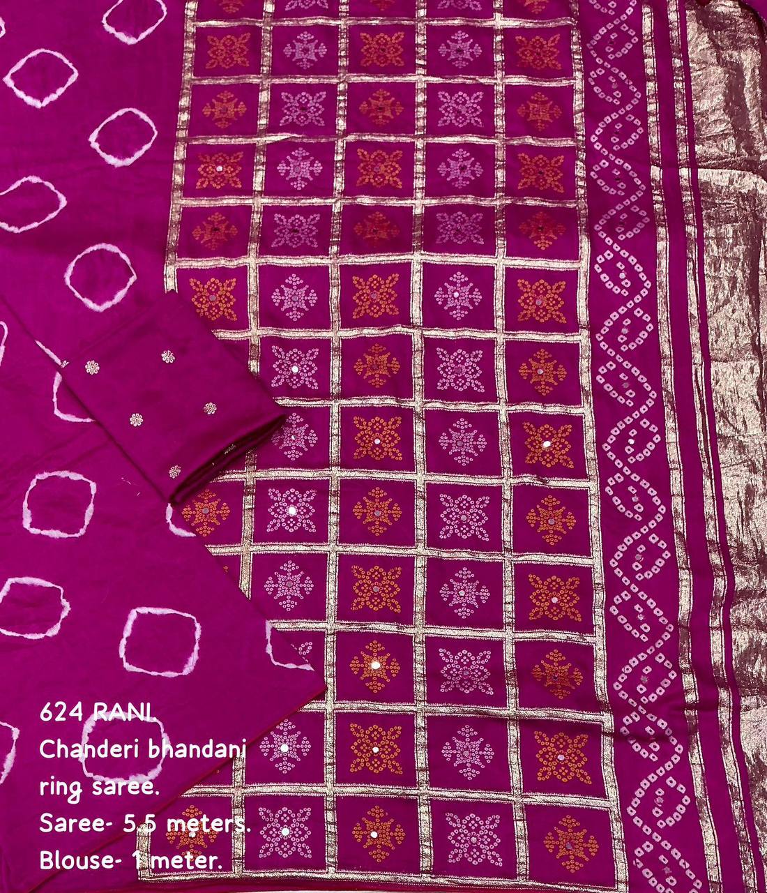 Women's Pure Viscose Cotton Crape Zari Woven Traditional Bandhani Gharchola Saree WIth Blouse