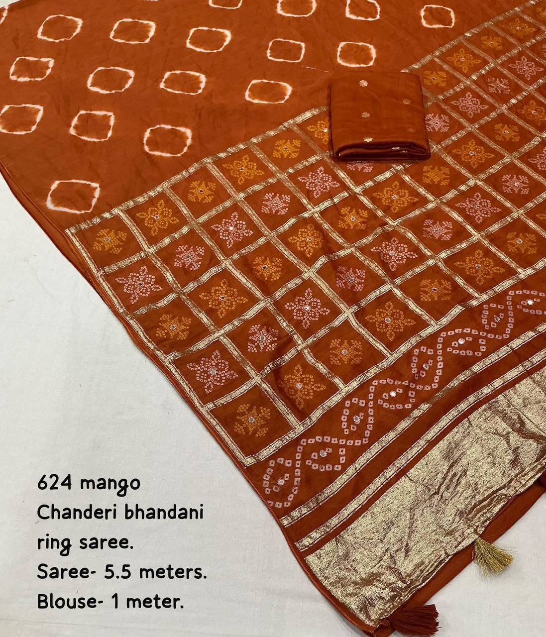 Women's Pure Viscose Cotton Crape Zari Woven Traditional Bandhani Gharchola Saree WIth Blouse