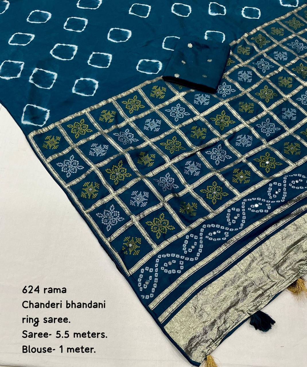 Women's Pure Viscose Cotton Crape Zari Woven Traditional Bandhani Gharchola Saree WIth Blouse