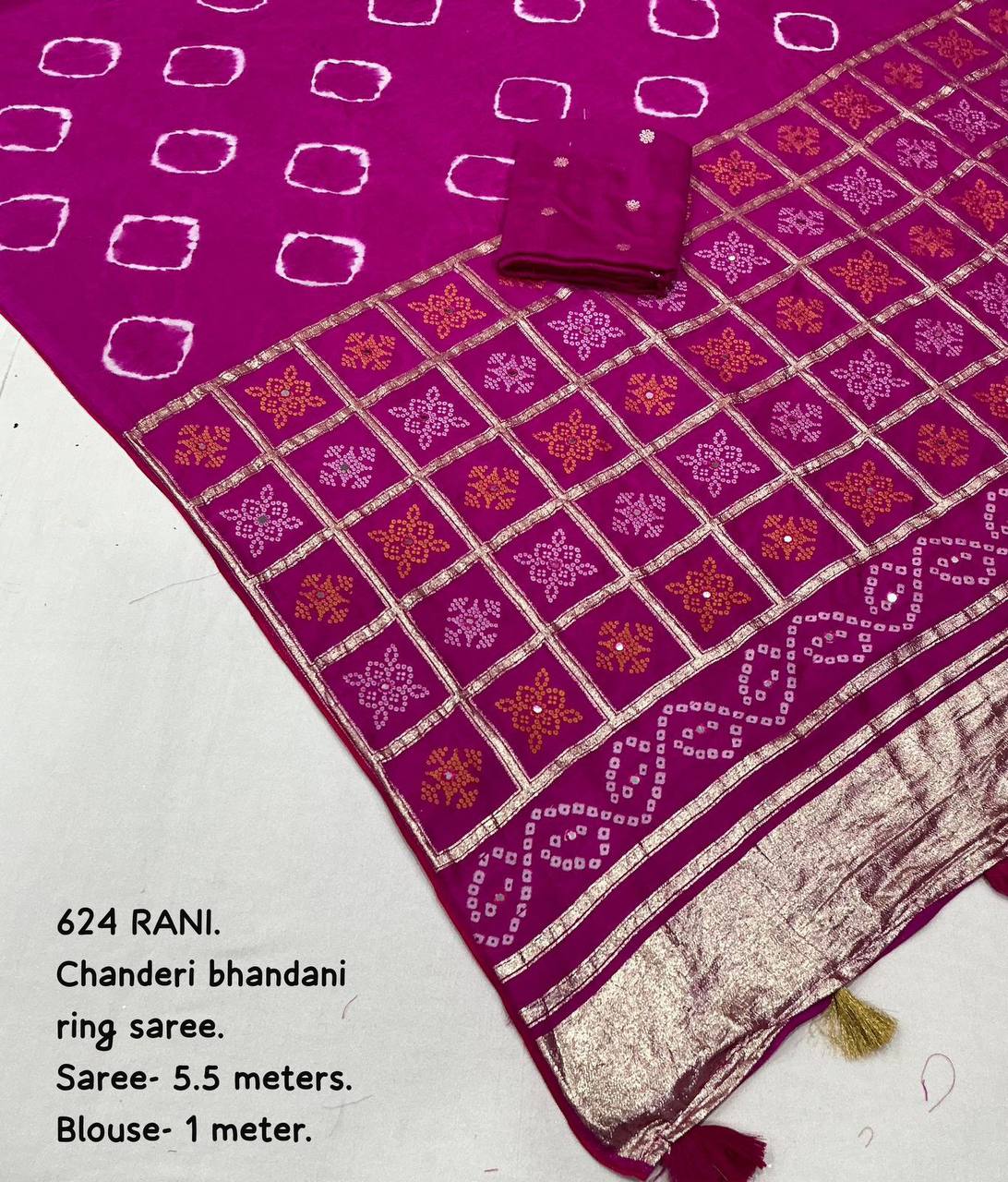 Women's Pure Viscose Cotton Crape Zari Woven Traditional Bandhani Gharchola Saree WIth Blouse