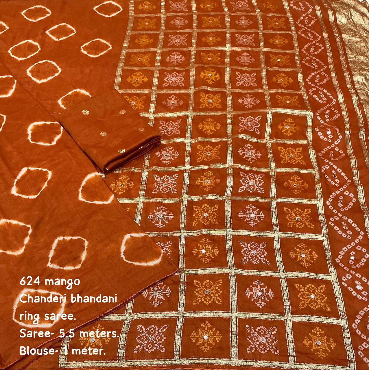 Women's Pure Viscose Cotton Crape Zari Woven Traditional Bandhani Gharchola Saree WIth Blouse