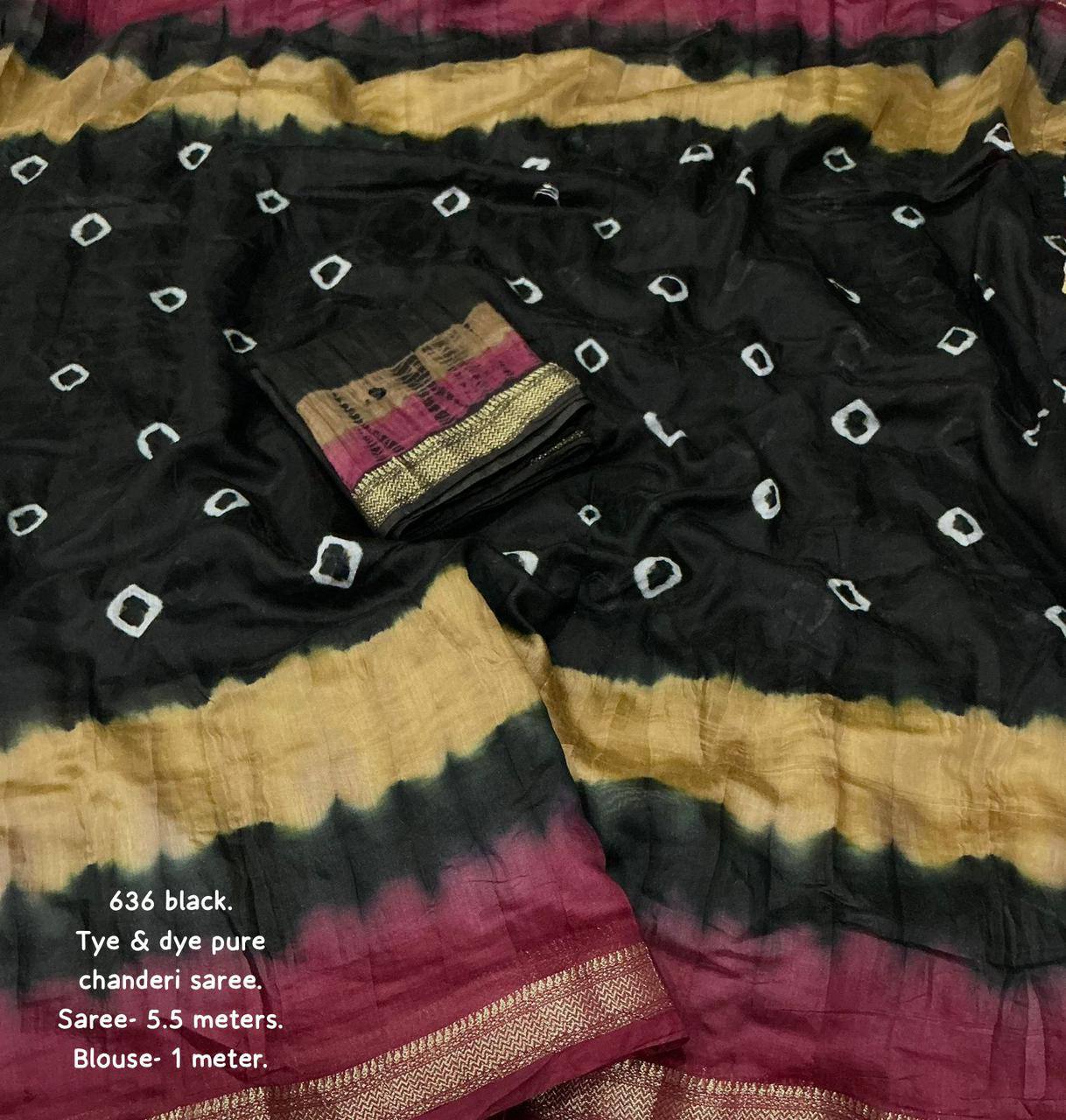 Premium Tie-Dye Bandhani Shibori Zari Woven Border Pure Chanderi Cotton Saree with Aari Mirror Work Blouse