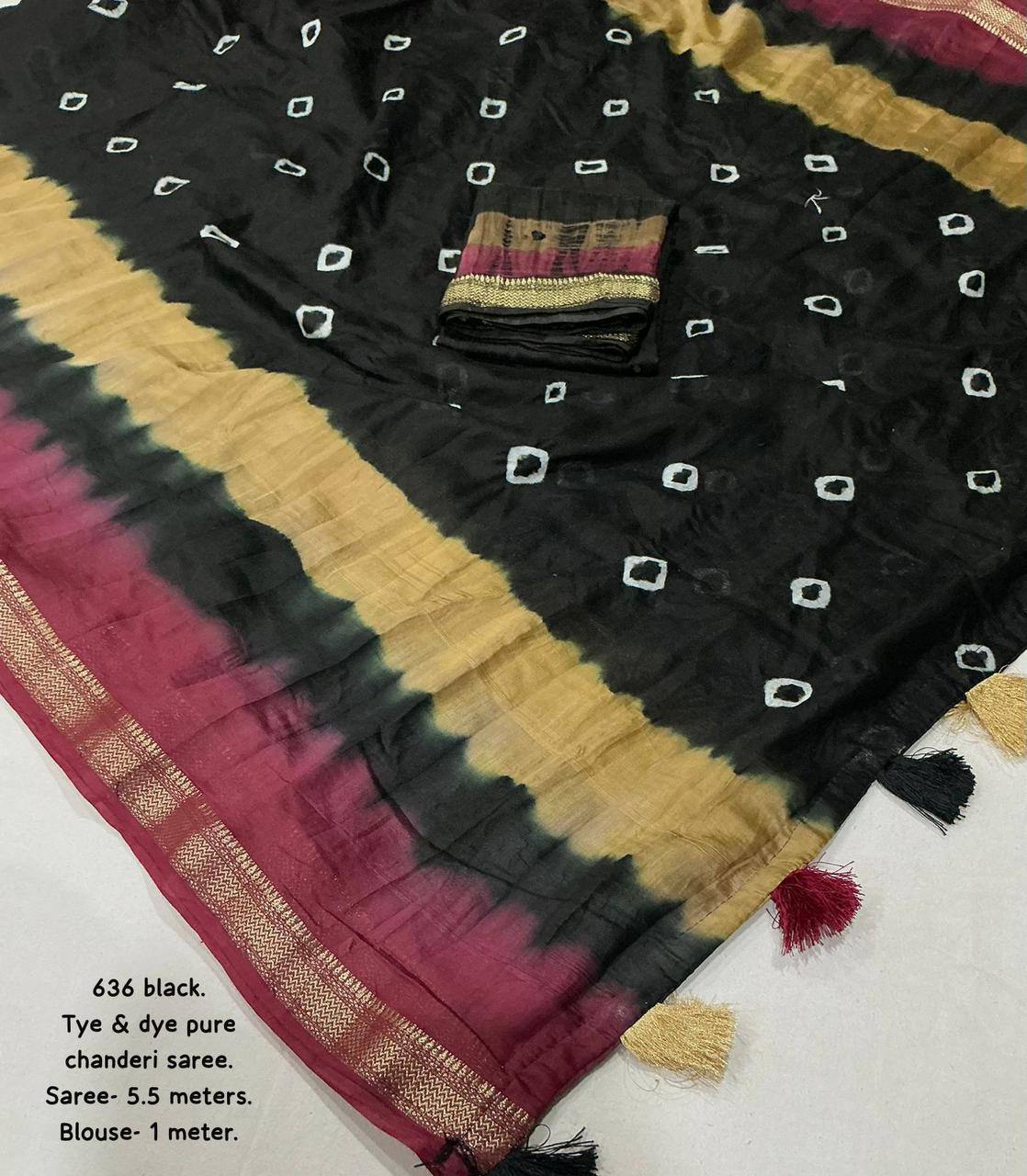 Premium Tie-Dye Bandhani Shibori Zari Woven Border Pure Chanderi Cotton Saree with Aari Mirror Work Blouse