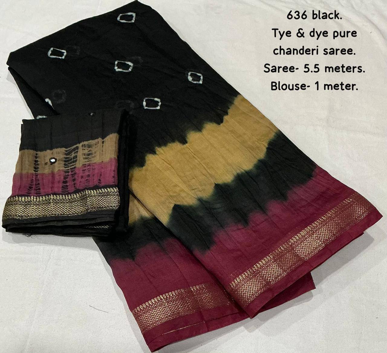 Premium Tie-Dye Bandhani Shibori Zari Woven Border Pure Chanderi Cotton Saree with Aari Mirror Work Blouse