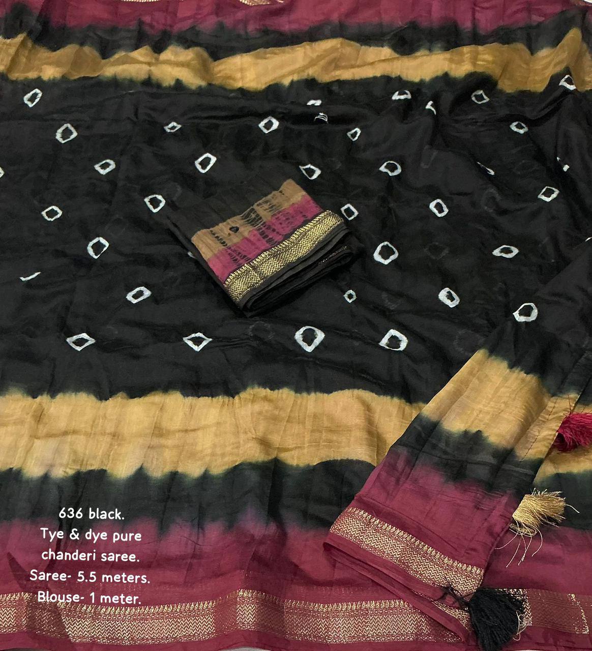 Premium Tie-Dye Bandhani Shibori Zari Woven Border Pure Chanderi Cotton Saree with Aari Mirror Work Blouse