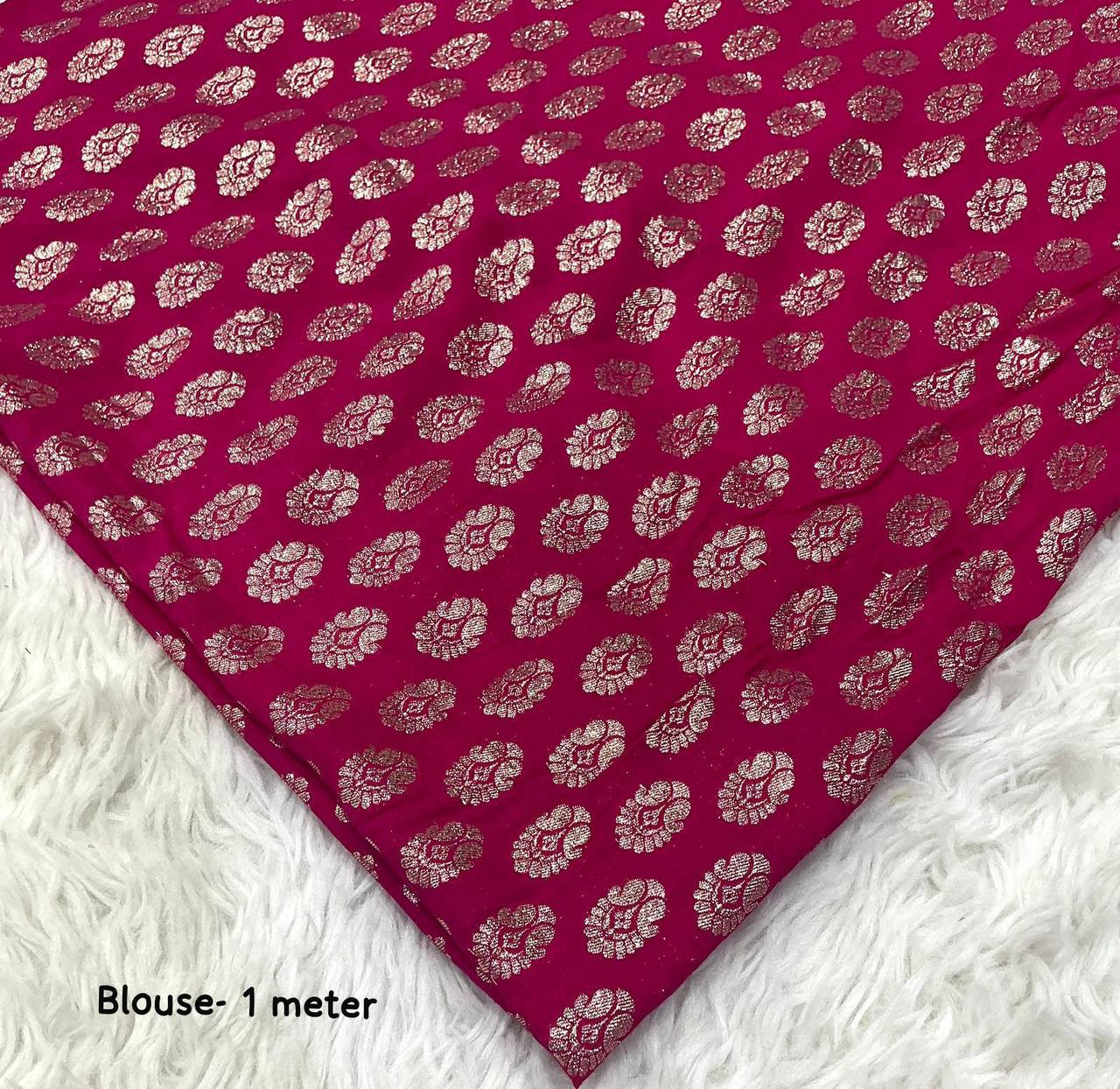 Premium Embroidery Peacock Design Stone Work Paper Crush Saree with Banarasi Zari Blouse