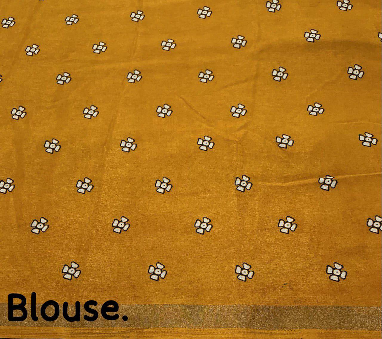 Women's Classic Zari Border and Mirror Work Ajrakh Cotton Printed Saree with Running Blouse