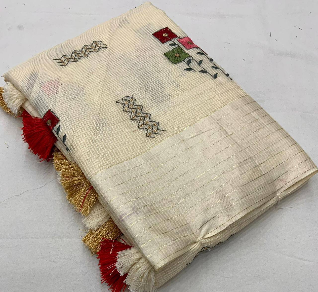 Embroidered Soft Kota Silk Saree with Contrast Phantom Silk Blouse