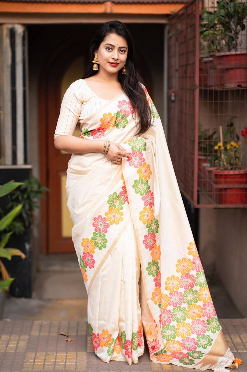 Elegant Soft Silk Floral Woven Saree with Blouse