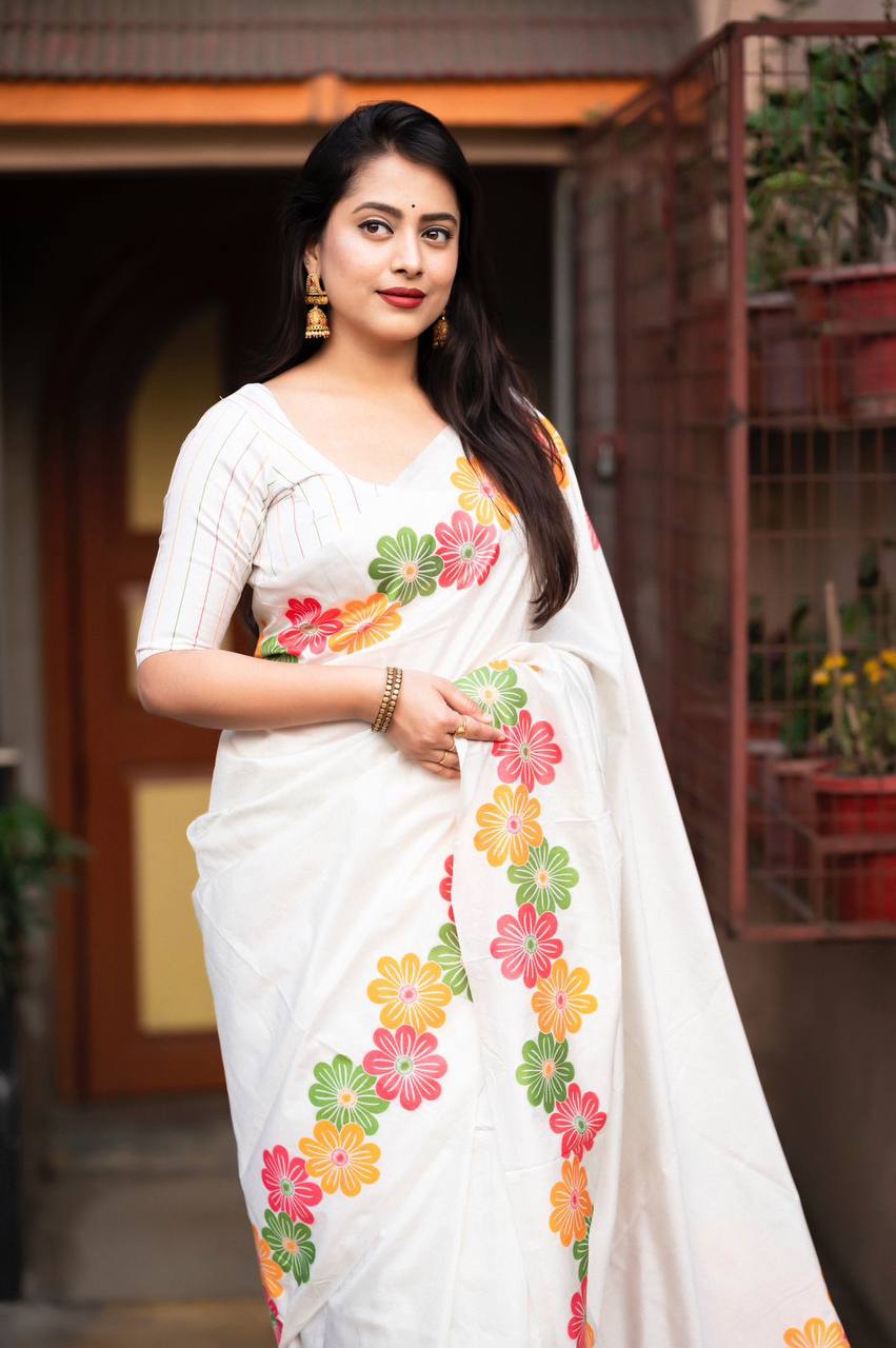 Elegant Soft Silk Floral Woven Saree with Blouse