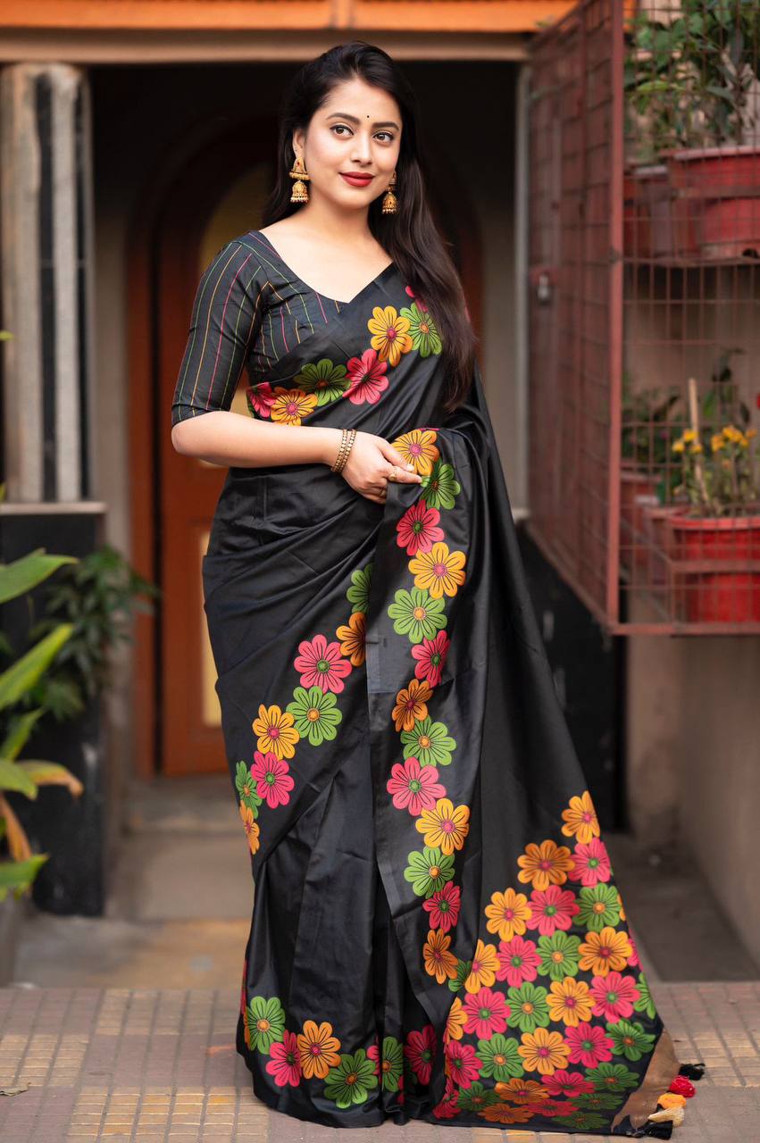 Elegant Soft Silk Floral Woven Saree with Blouse
