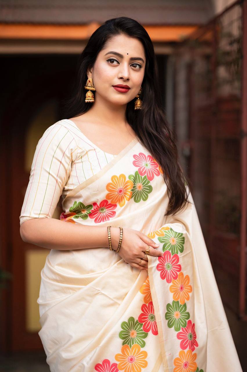 Elegant Soft Silk Floral Woven Saree with Blouse