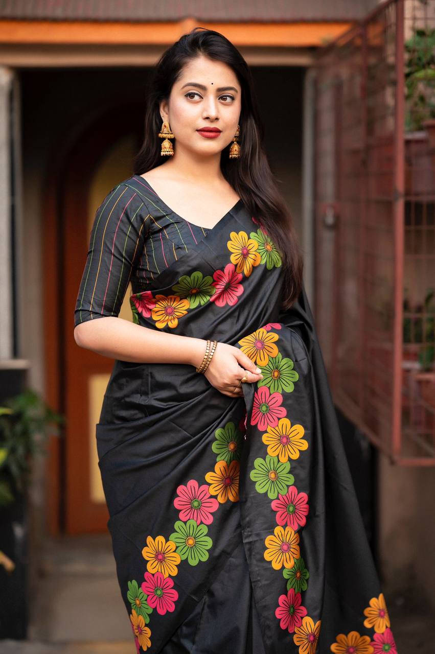 Elegant Soft Silk Floral Woven Saree with Blouse
