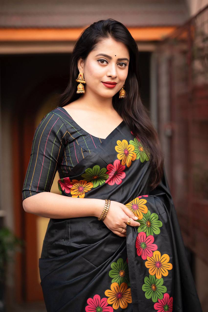 Elegant Soft Silk Floral Woven Saree with Blouse