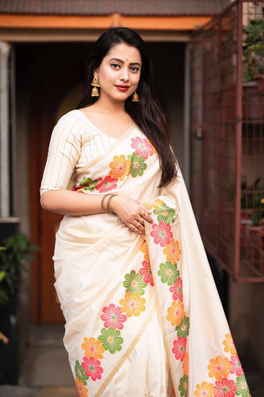 Elegant Soft Silk Floral Woven Saree with Blouse