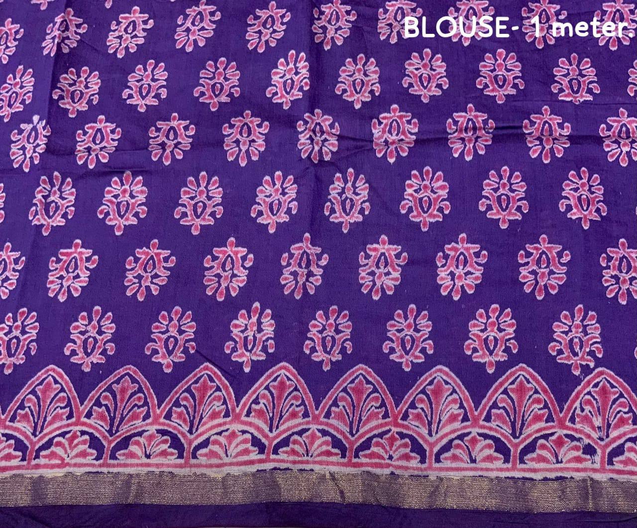 Elegant Solid Hand Block Printed Chanderi Silk Saree with Contrast Blouse & Jumka Gift