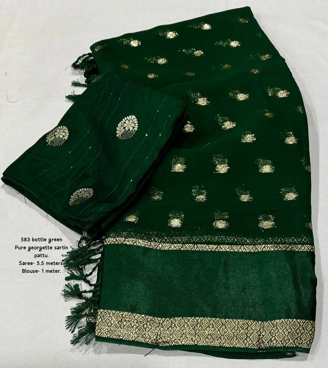 Premium Pure Georgette Satin Patta Border Zari Butti Allower Saree with Dola Silk Blouse
