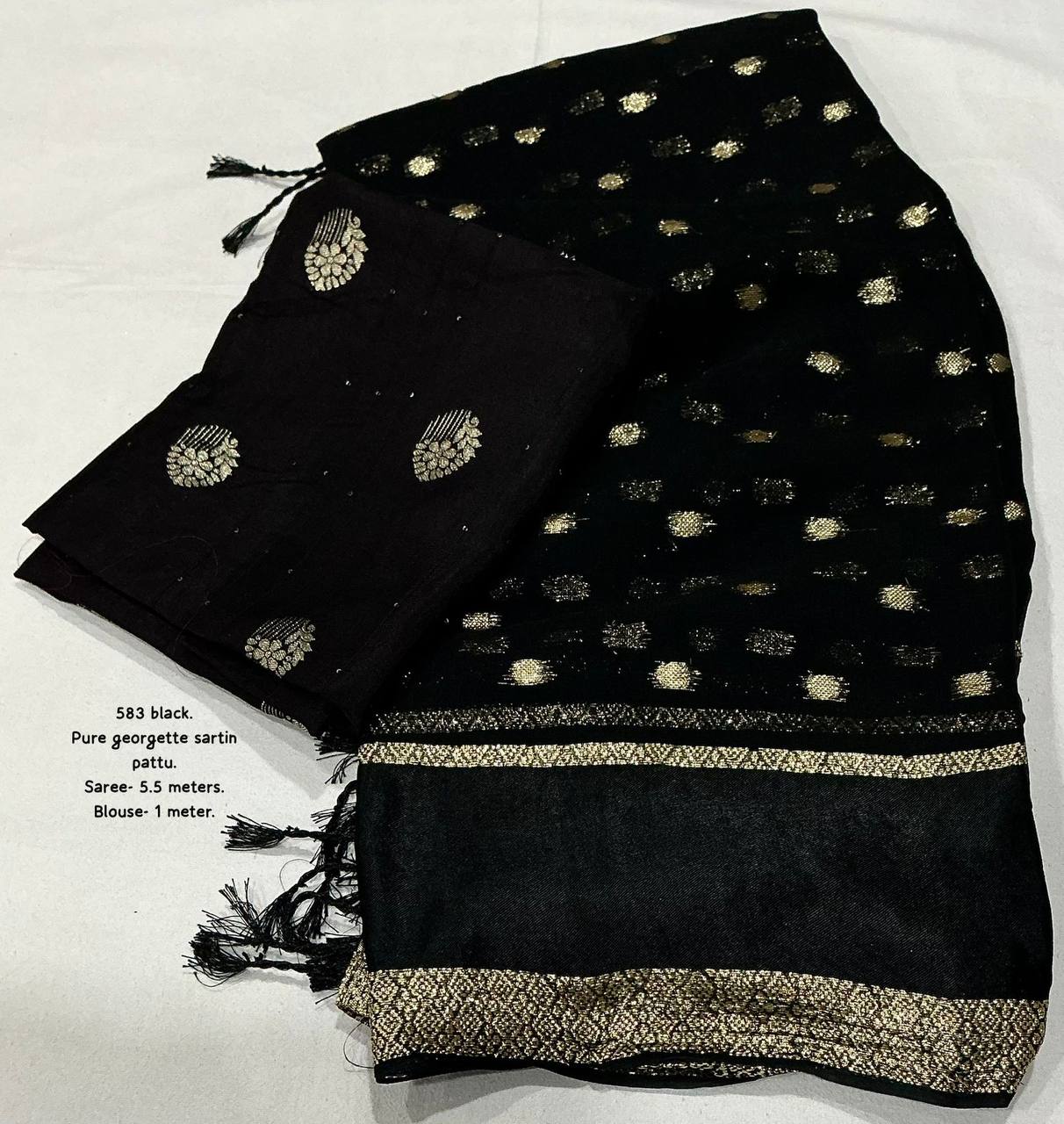 Premium Pure Georgette Satin Patta Border Zari Butti Allower Saree with Dola Silk Blouse