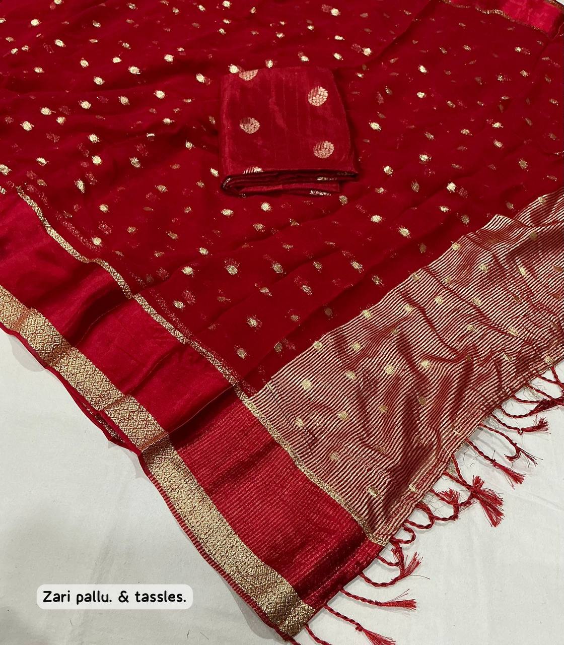 Premium Pure Georgette Satin Patta Border Zari Butti Allower Saree with Dola Silk Blouse