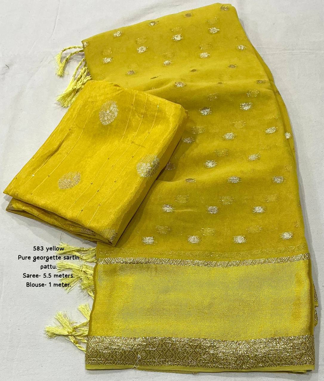 Premium Pure Georgette Satin Patta Border Zari Butti Allower Saree with Dola Silk Blouse