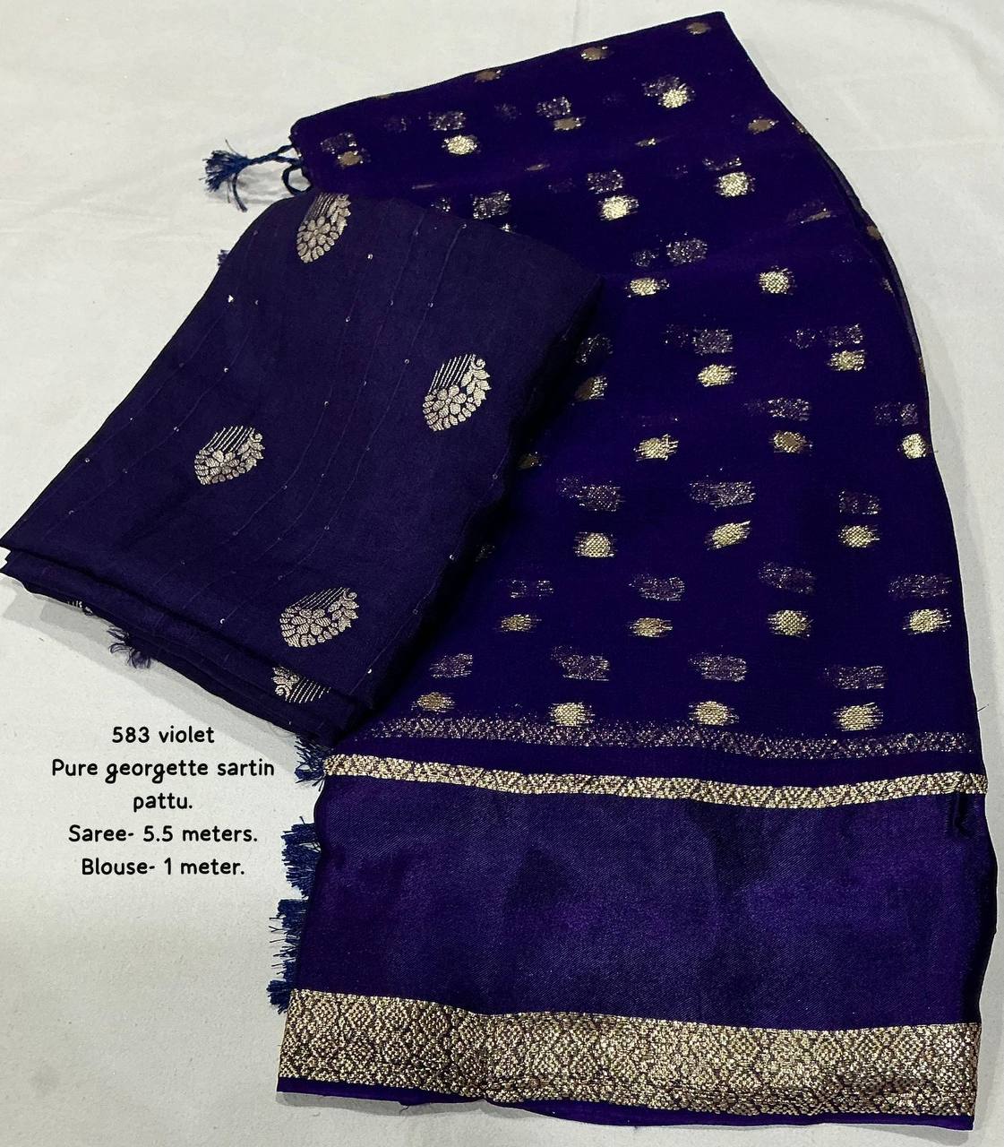 Premium Pure Georgette Satin Patta Border Zari Butti Allower Saree with Dola Silk Blouse