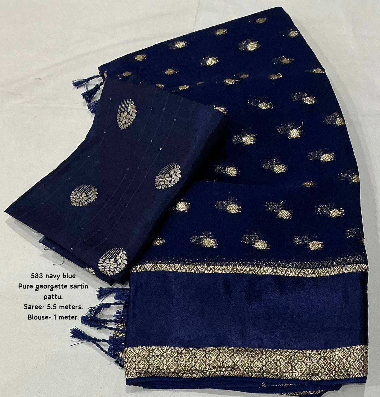 Premium Pure Georgette Satin Patta Border Zari Butti Allower Saree with Dola Silk Blouse