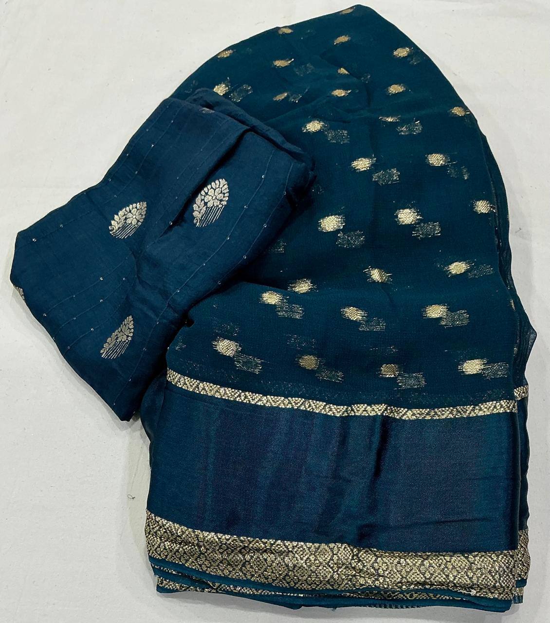 Premium Pure Georgette Satin Patta Border Zari Butti Allower Saree with Dola Silk Blouse