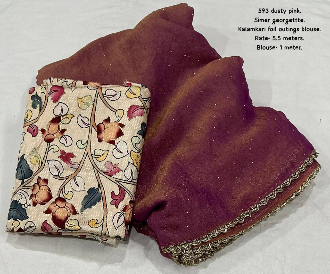 Shimmer Georgette Siroski Stone Work Saree with Kalamkari Printed Blouse