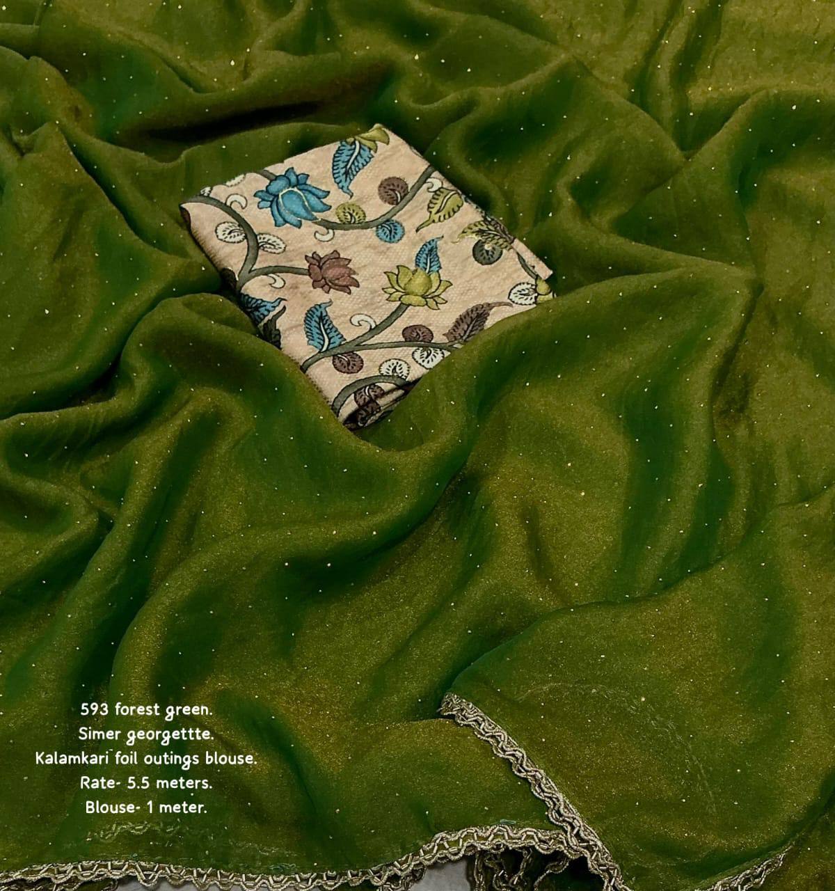 Shimmer Georgette Siroski Stone Work Saree with Kalamkari Printed Blouse