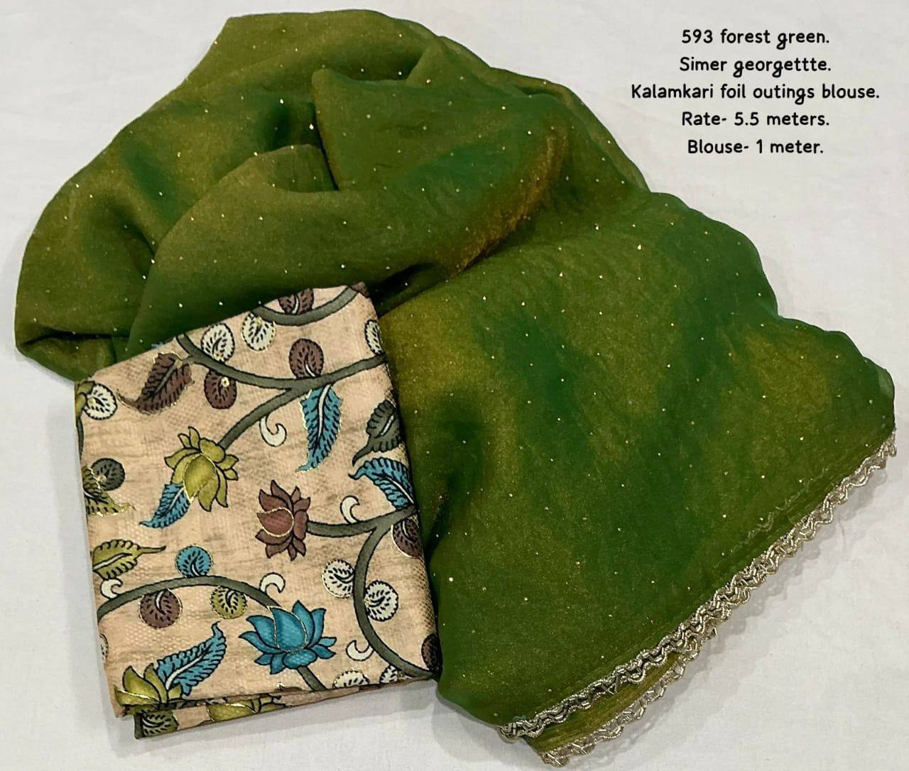 Shimmer Georgette Siroski Stone Work Saree with Kalamkari Printed Blouse