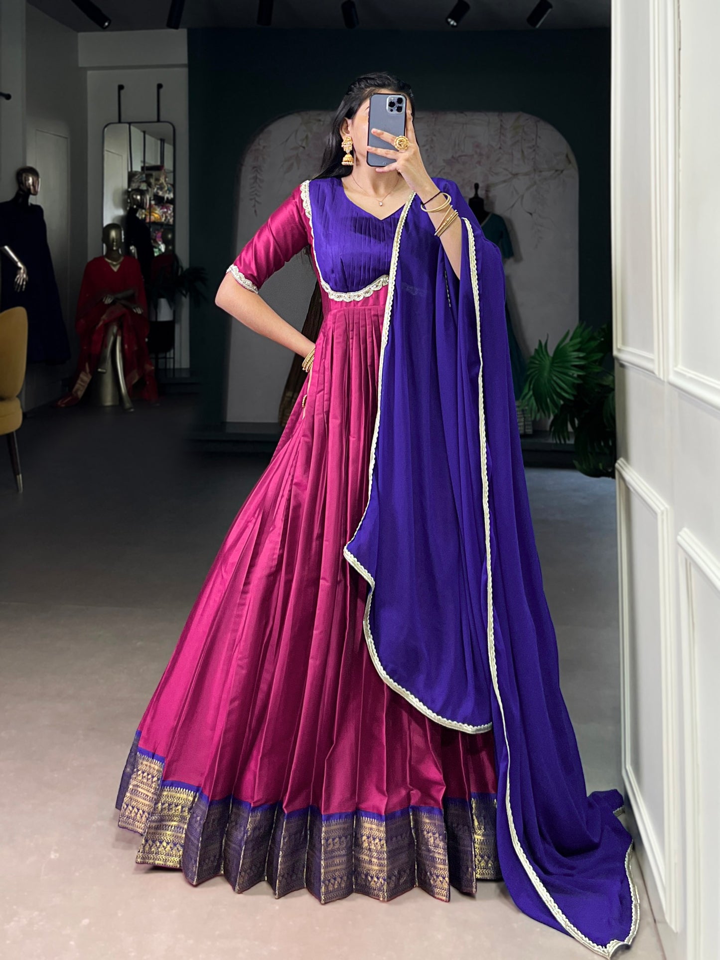 Zari Weaving Aura Silk Gown with Georgette Dupatta