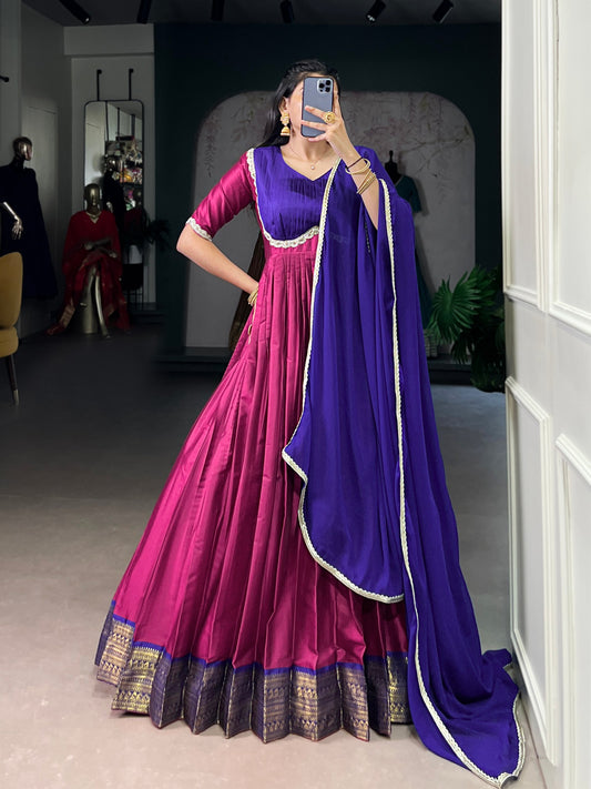 Zari Weaving Aura Silk Gown with Georgette Dupatta