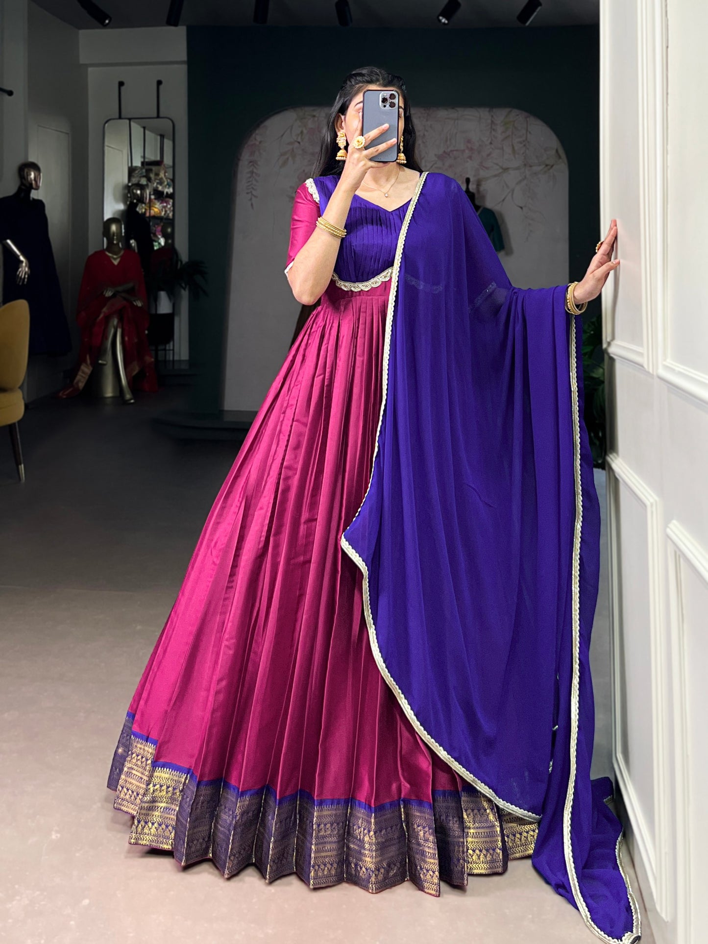 Zari Weaving Aura Silk Gown with Georgette Dupatta