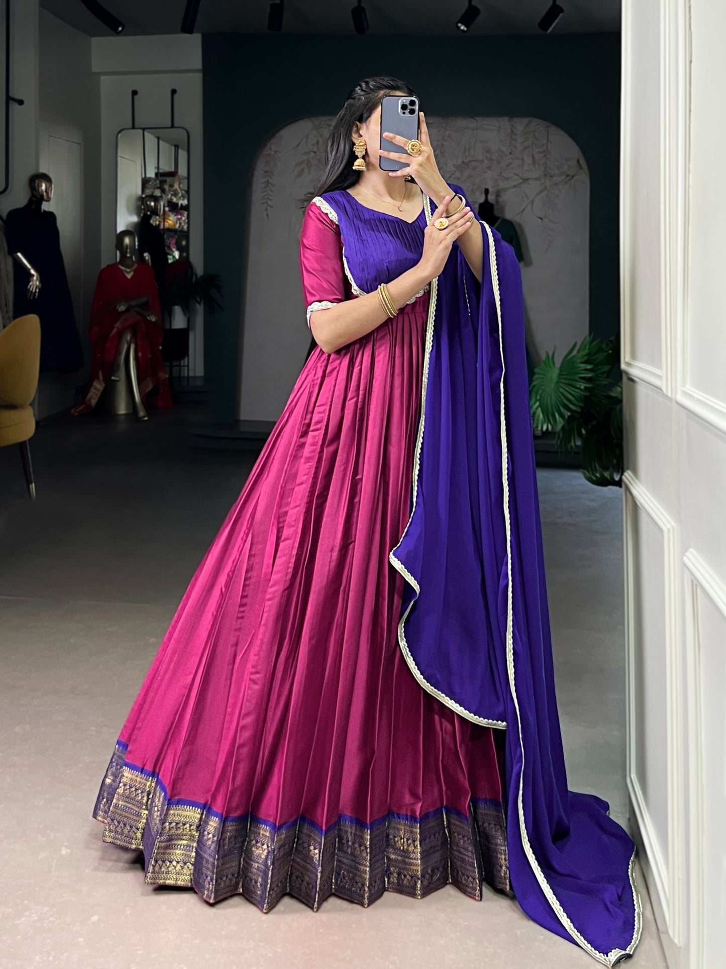 Zari Weaving Aura Silk Gown with Georgette Dupatta