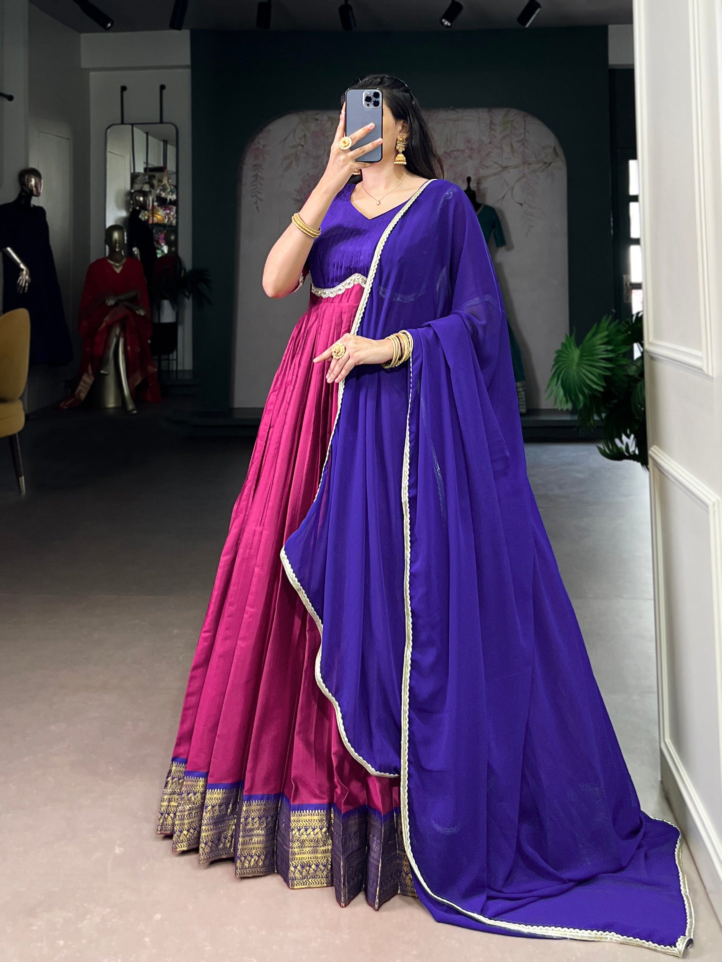 Zari Weaving Aura Silk Gown with Georgette Dupatta