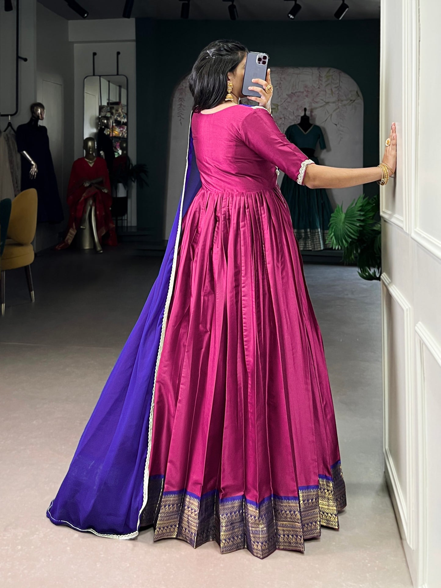 Zari Weaving Aura Silk Gown with Georgette Dupatta