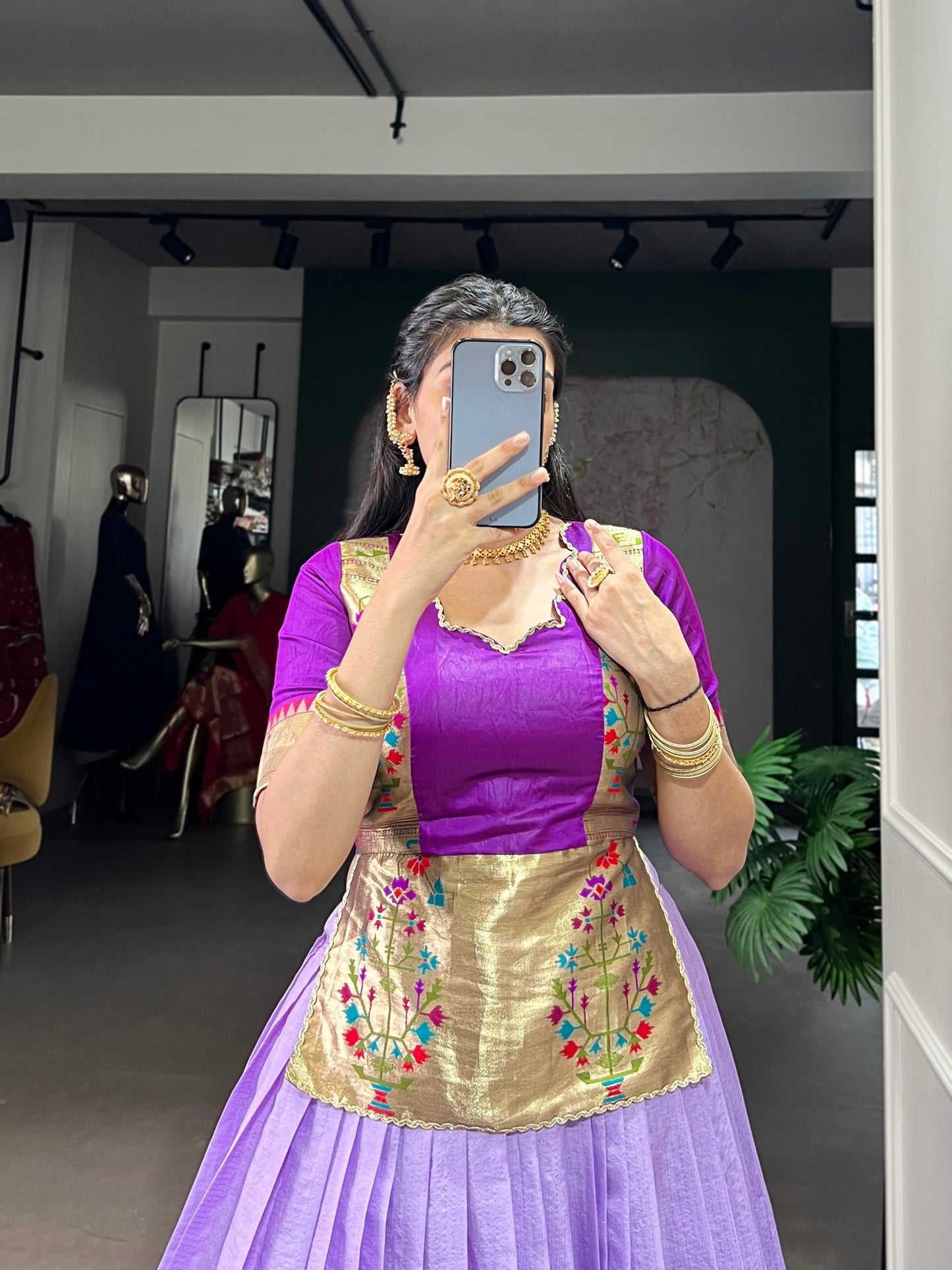 Women's Cotton Silk Zari Weaving Work Jacquard Co-ord Set Lehenga Choli Set