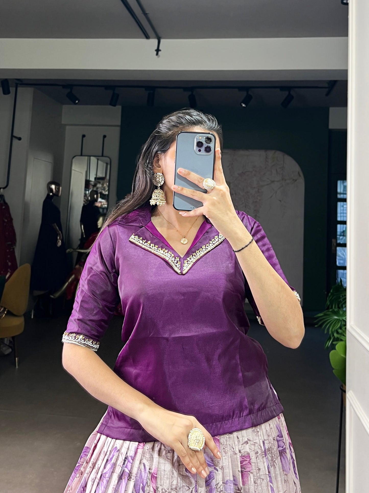 🌷Elegant Floral Dola Chex Zari Weaving Work Co-ord Set Lehenga Choli Set