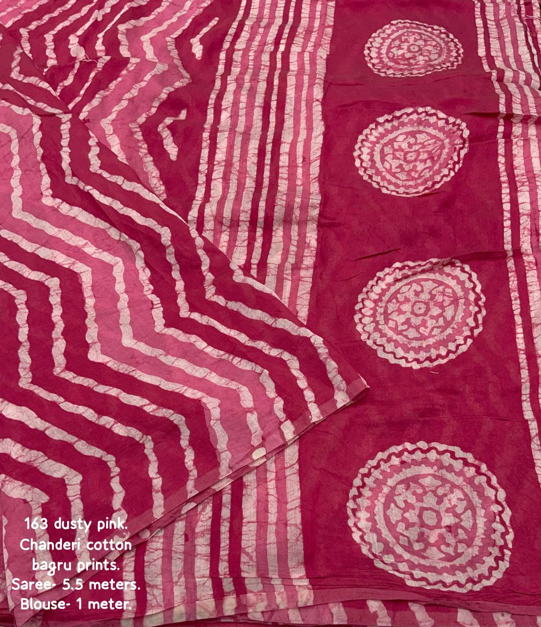 Bagru Batik Zig Zag Pattern Printed Soft Chanderi Cotton Saree with Blouse
