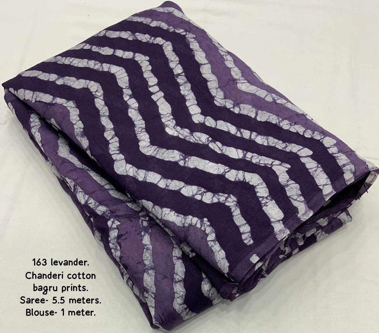 Bagru Batik Zig Zag Pattern Printed Soft Chanderi Cotton Saree with Blouse