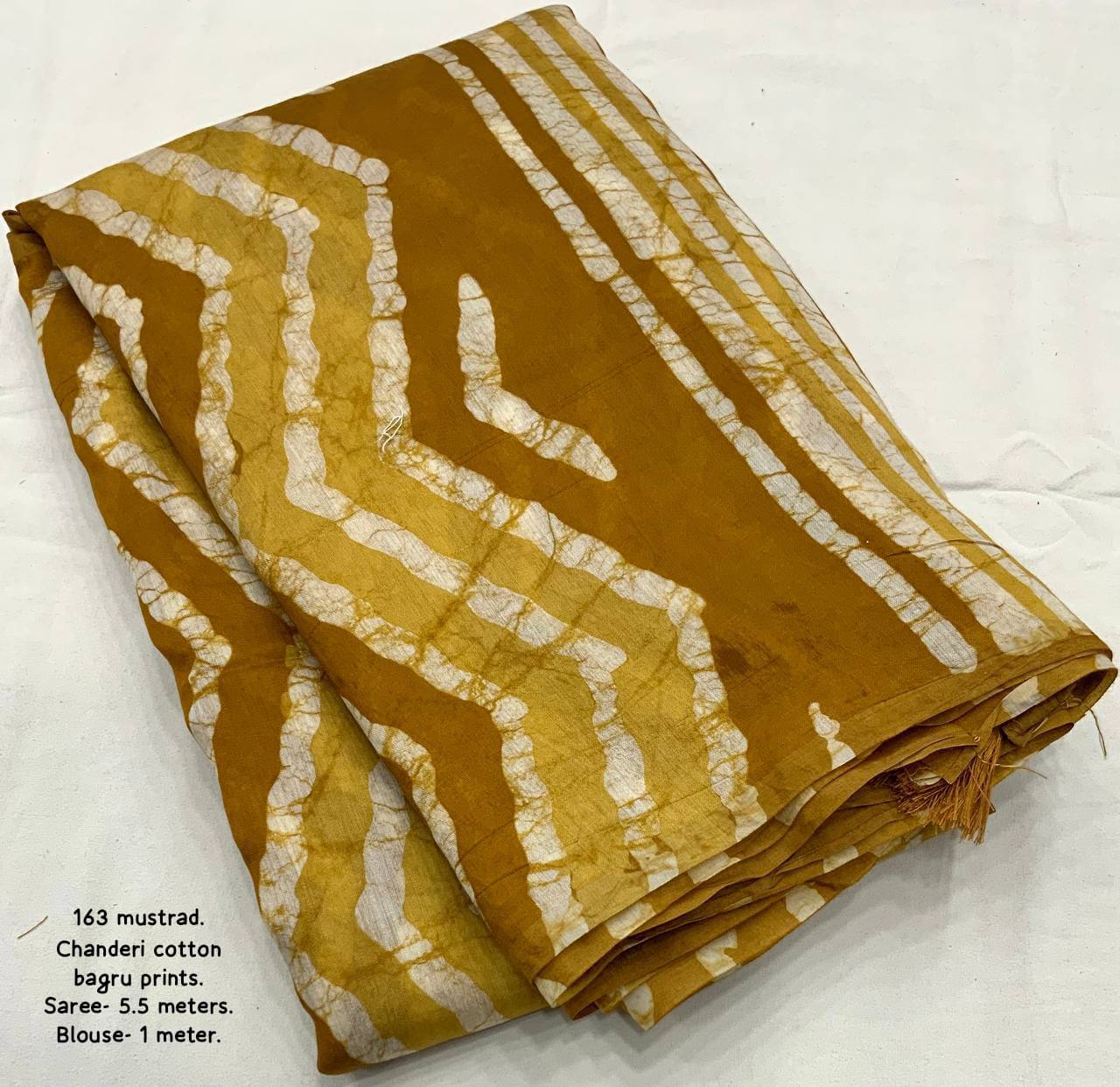 Bagru Batik Zig Zag Pattern Printed Soft Chanderi Cotton Saree with Blouse