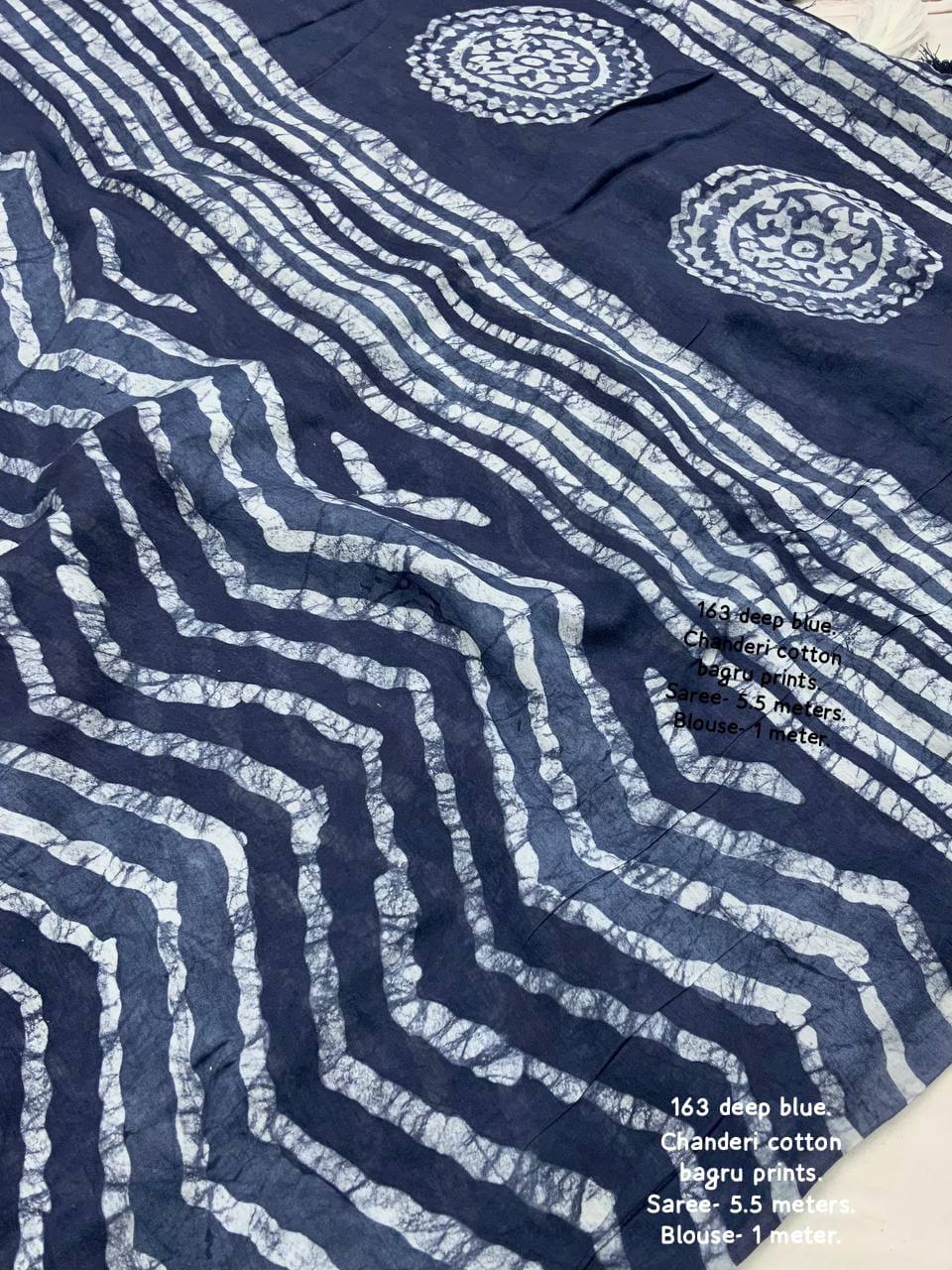 Bagru Batik Zig Zag Pattern Printed Soft Chanderi Cotton Saree with Blouse