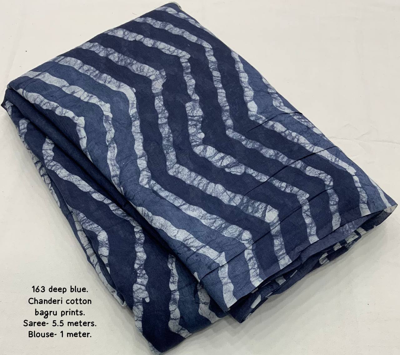 Bagru Batik Zig Zag Pattern Printed Soft Chanderi Cotton Saree with Blouse