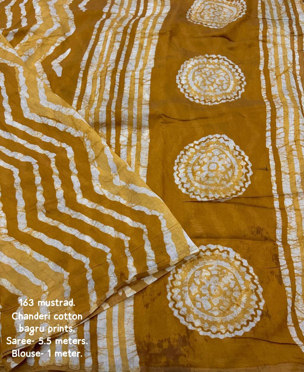 Bagru Batik Zig Zag Pattern Printed Soft Chanderi Cotton Saree with Blouse
